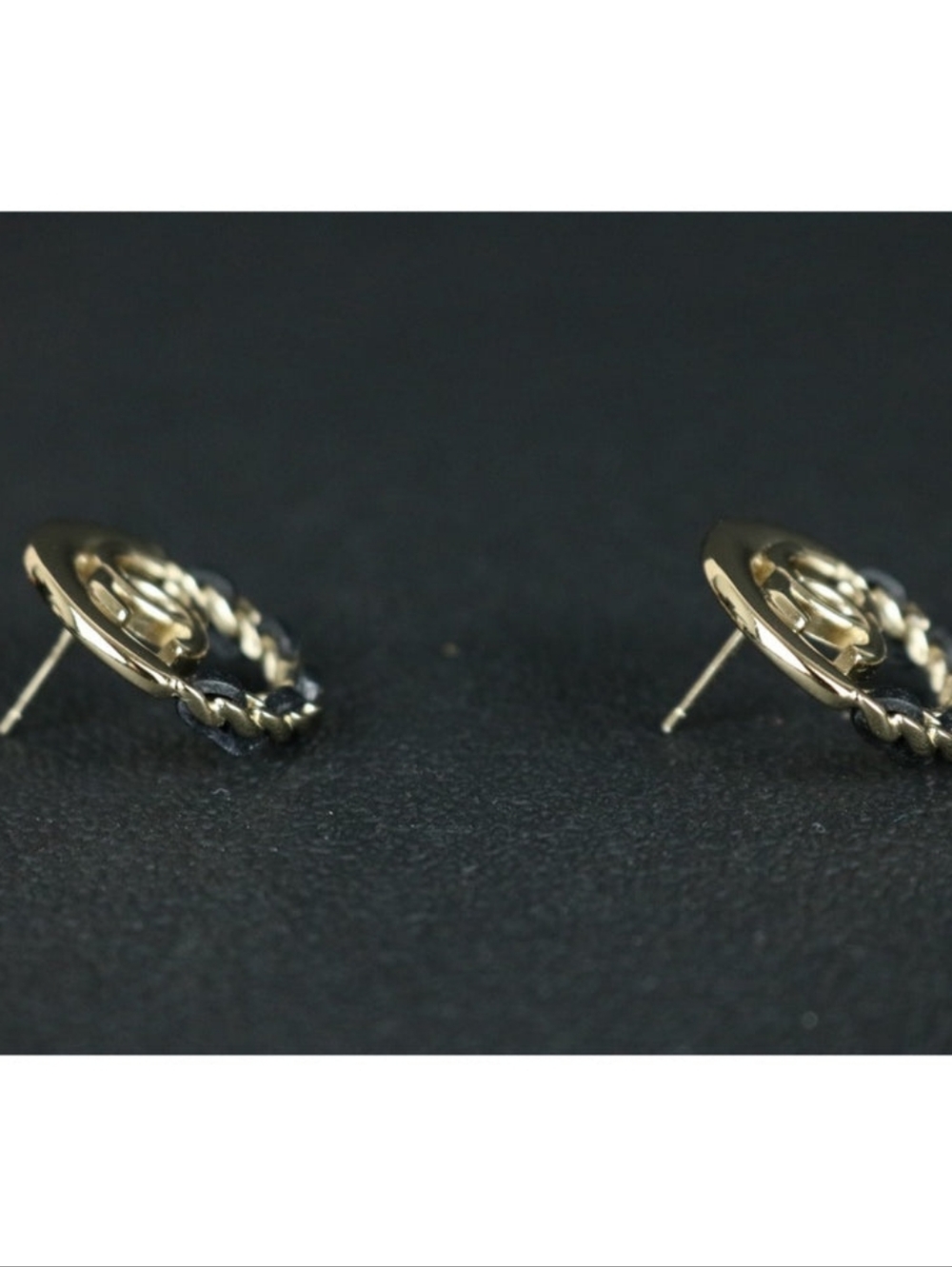 Chanel 2022 Studded Pierced Earrings with Leather Braided Gold Tone LIKE NEW! - Picture 6 of 10